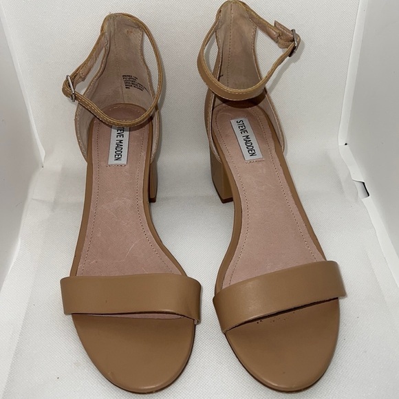 Steve Madden Irenee block heel ankle strap tan sandals Sz 10 faux leather - Picture 4 of 15